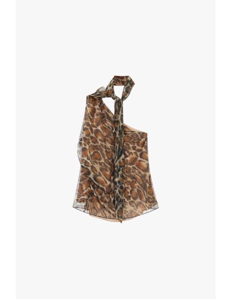 Dixie asymmetrische top met dierenprint en strik