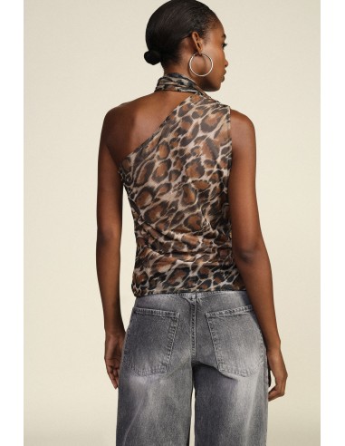 Top asymétrique à imprimé animalier avec nœud Dixie