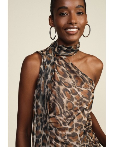 Dixie asymmetrische top met dierenprint en strik
