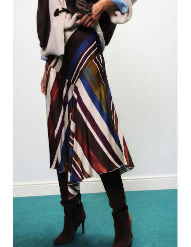 Dixie midi-rok met veelkleurige strepenprint en asymmetrische zoom