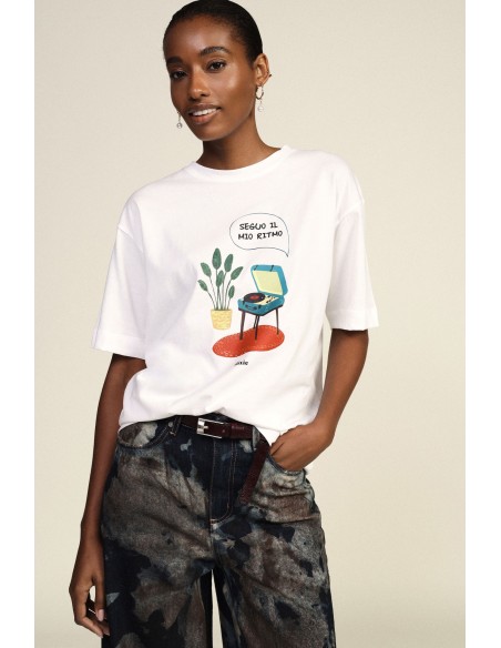 T-shirt oversize à col rond avec imprimé platine vinyle Dixie