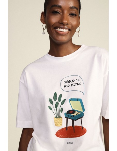 T-shirt oversize à col rond avec imprimé platine vinyle Dixie