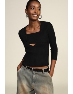 Pull côtelé avec encolure asymétrique et détail superposé Dixie
