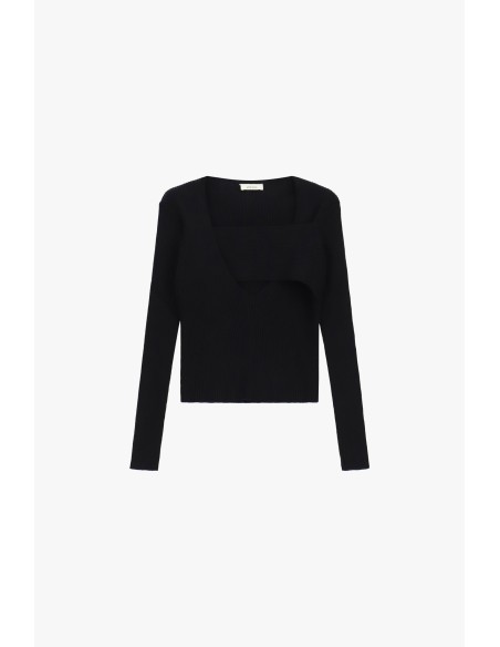 Pull côtelé avec encolure asymétrique et détail superposé Dixie