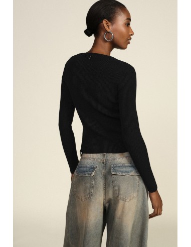 Pull côtelé avec encolure asymétrique et détail superposé Dixie