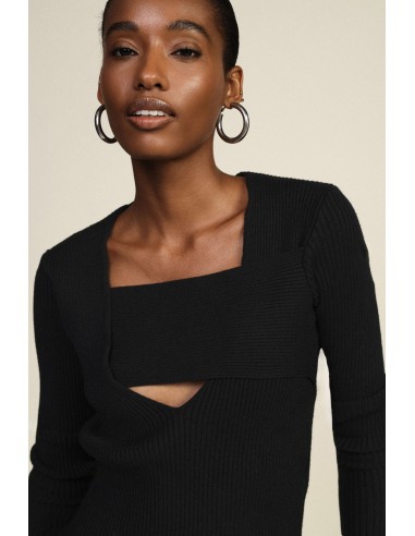 Pull côtelé avec encolure asymétrique et détail superposé Dixie
