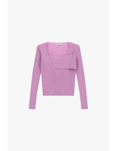 Pull côtelé avec encolure asymétrique et détail superposé Dixie