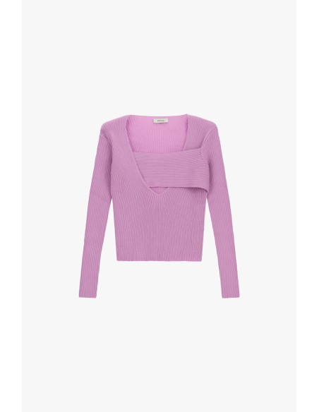 Pull côtelé avec encolure asymétrique et détail superposé Dixie