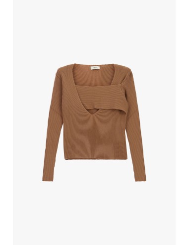 Pull côtelé avec encolure asymétrique et détail superposé Dixie