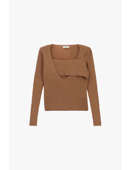 Pull côtelé avec encolure asymétrique et détail superposé Dixie