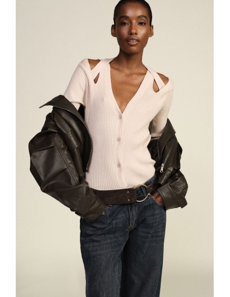 Kort geribbeld vest met overslaghals Dixie