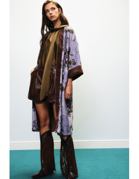 Manteau duster à imprimé floral et bordures contrastantes Dixie