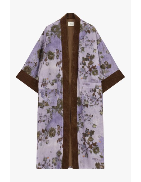 Manteau duster à imprimé floral et bordures contrastantes Dixie