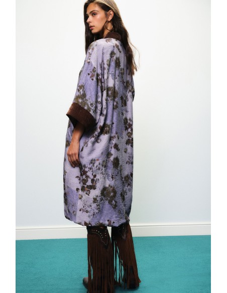 Manteau duster à imprimé floral et bordures contrastantes Dixie