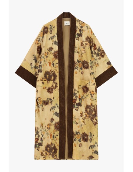 Dusterjas met bloemenprint en contrasterende biezen van Dixie