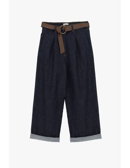 Wijde jeans met riem en omslag Dixie