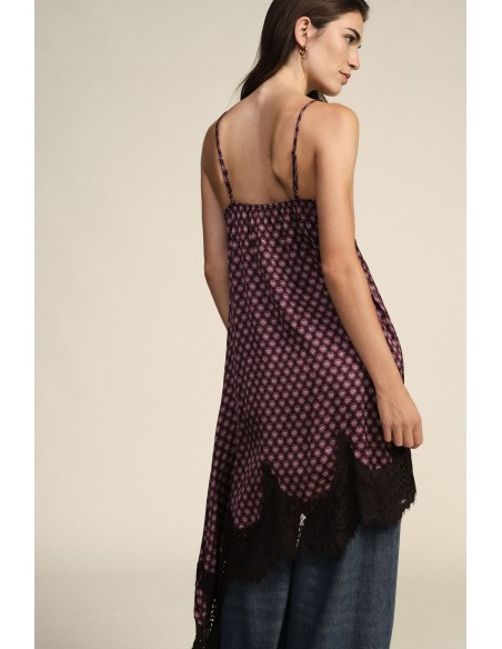 Robe midi à imprimé géométrique avec bordure en dentelle Dixie