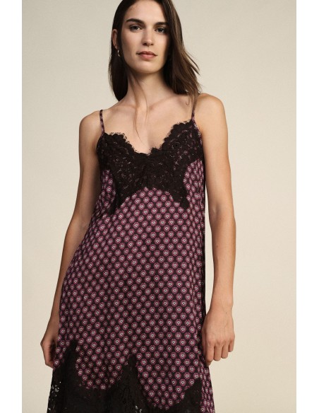 Robe midi à imprimé géométrique avec bordure en dentelle Dixie
