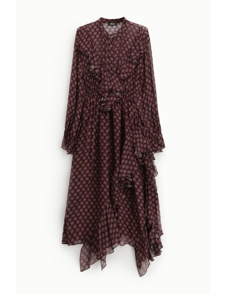 Midi-jurk met fantasieprint, knopen en ruches van Dixie