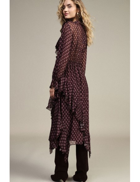 Robe midi à imprimé fantaisie avec boutons et volants Dixie