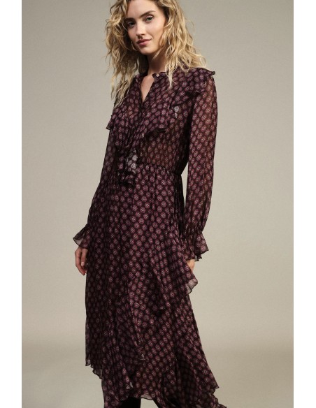 Robe midi à imprimé fantaisie avec boutons et volants Dixie