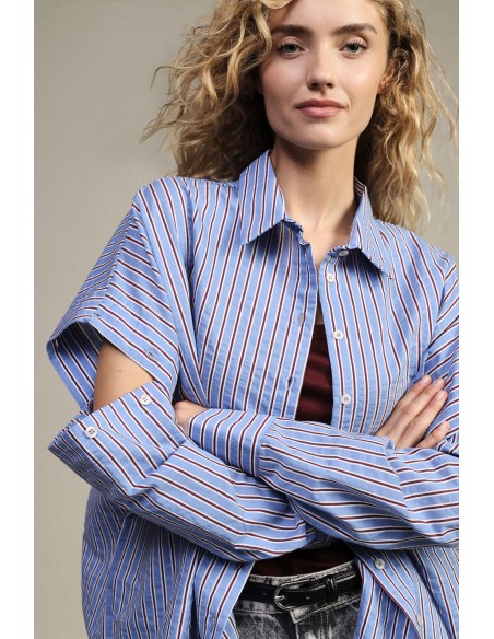 Chemise longue rayée à manches ajourées Dixie