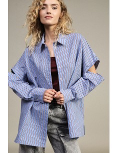 Chemise longue rayée à manches ajourées Dixie