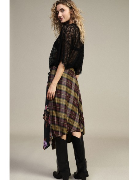 Asymmetrische midi-wikkelrok met gemengde print van Dixie