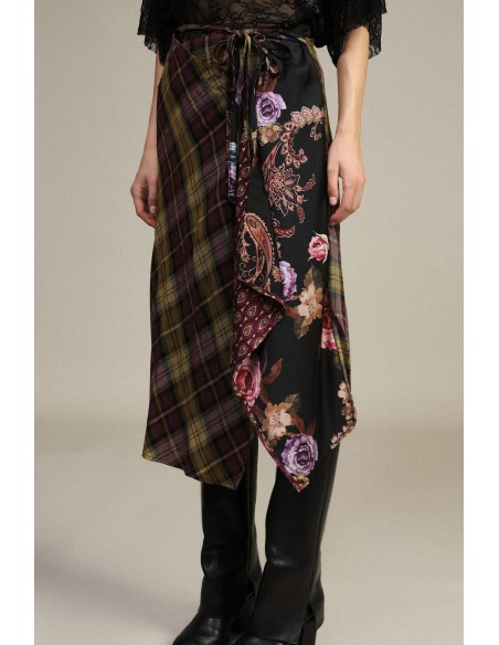 Asymmetrische midi-wikkelrok met gemengde print van Dixie