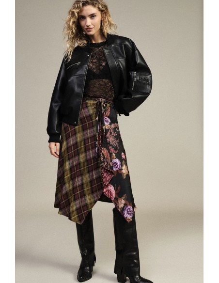 Jupe midi portefeuille asymétrique à motifs mixtes Dixie