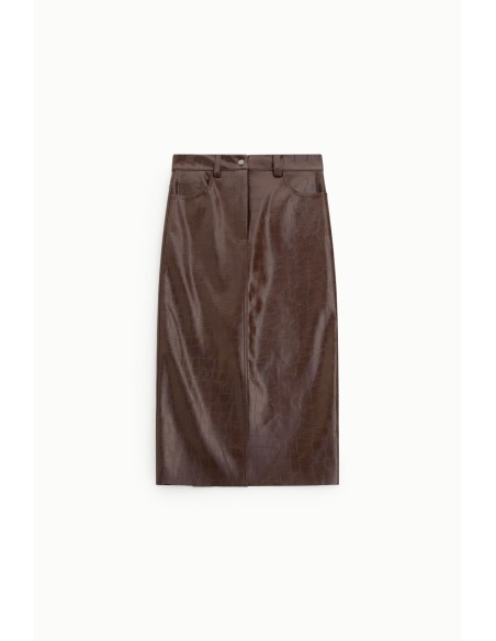 Dixie Midi-rok met hoge taille en krokodillenprint