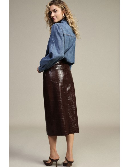 Jupe midi taille haute à imprimé effet crocodile Dixie