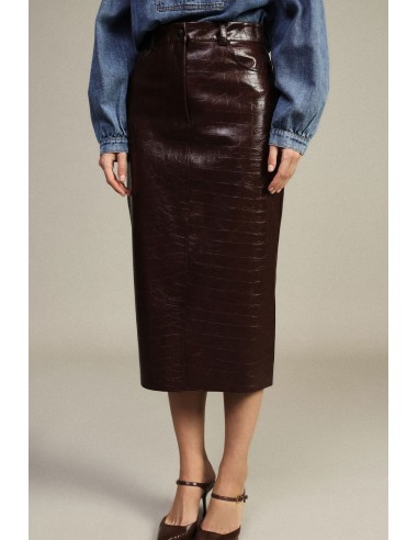 Dixie Midi-rok met hoge taille en krokodillenprint