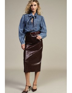 Jupe midi taille haute à imprimé effet crocodile Dixie