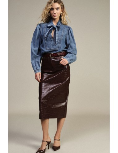 Jupe midi taille haute à imprimé effet crocodile Dixie