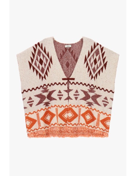 Poncho met geometrische motieven en franjes Dixie