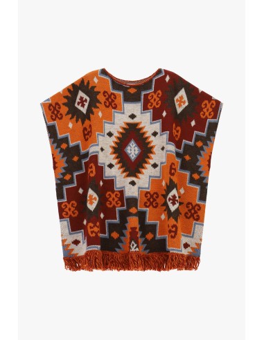 Poncho à motif géométrique et franges Dixie