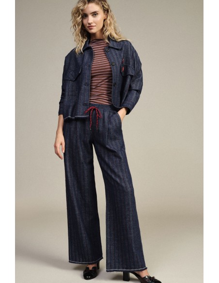 Pantalon palazzo rayé avec cordon de serrage et bas vif Dixie