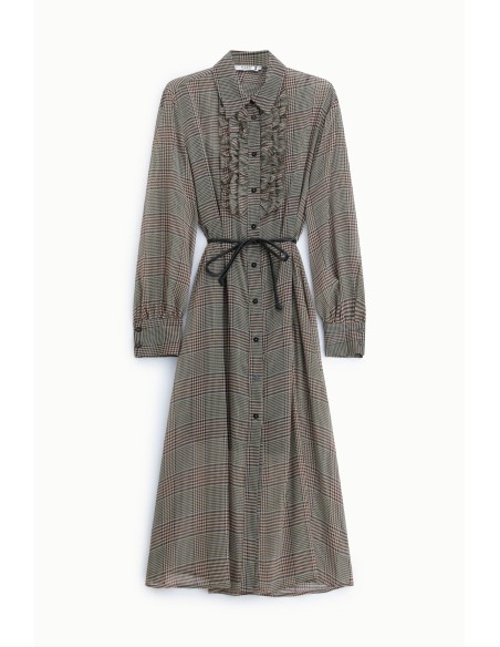 Robe midi à imprimé à carreaux avec ceinture et volants Please