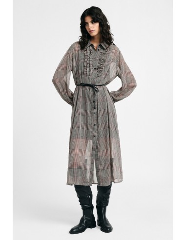 Robe midi à imprimé à carreaux avec ceinture et volants Please