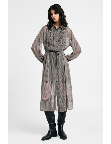 Robe midi à imprimé à carreaux avec ceinture et volants Please