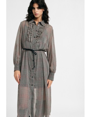 Midi-jurk met ruitprint, riem en ruches, alstublieft