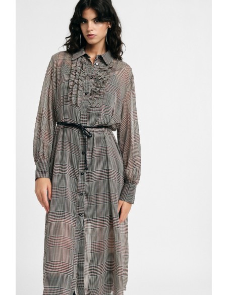 Robe midi à imprimé à carreaux avec ceinture et volants Please