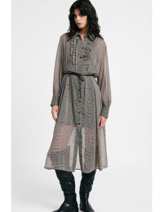 Robe midi à imprimé à carreaux avec ceinture et volants Please