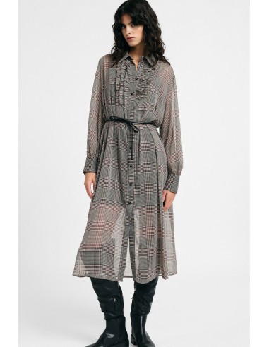 Robe midi à imprimé à carreaux avec ceinture et volants Please