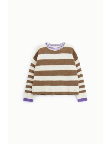 Pull rayé à col rond avec poignets contrastants s’il vous plaît