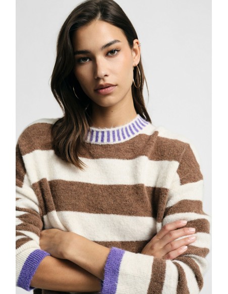 Pull rayé à col rond avec poignets contrastants s’il vous plaît