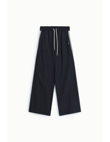 Pantalon palazzo rayé avec cordon de serrage et bandes latérales sable