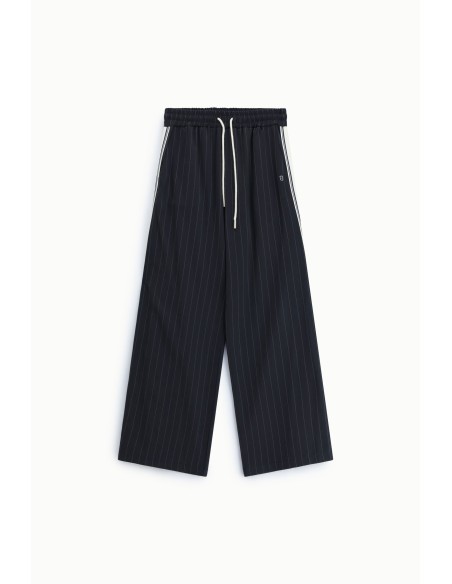 Pantalon palazzo rayé avec cordon de serrage et bandes latérales sable