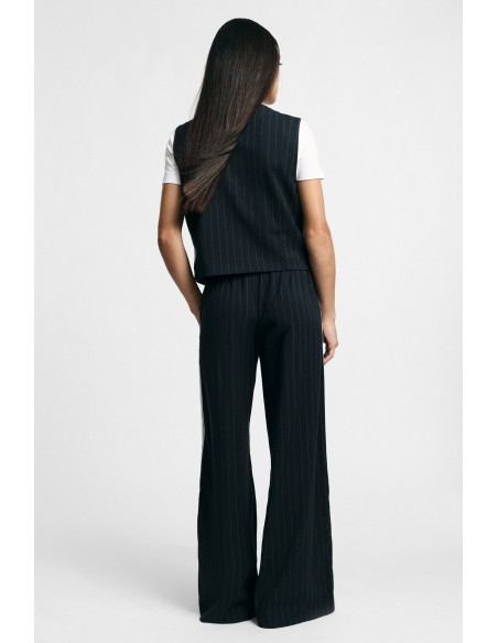 Pantalon palazzo rayé avec cordon de serrage et bandes latérales sable
